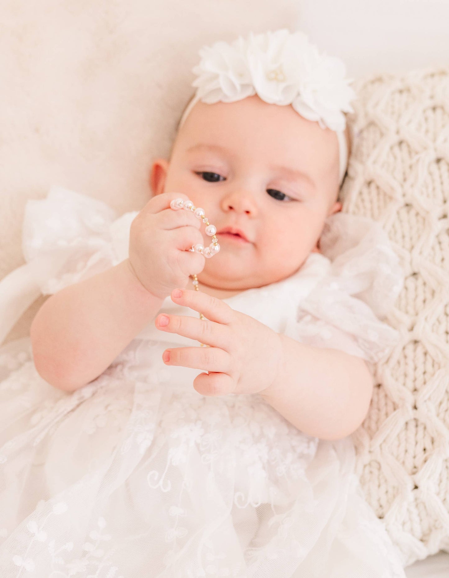 Gold-Plated Sterling Silver White Baby Rosary Baptism Gift