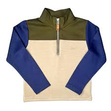 Colorblock Pullover - Green Khaki Navy