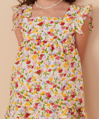 Floral Ruffled Tank and Smocked Skirt Set