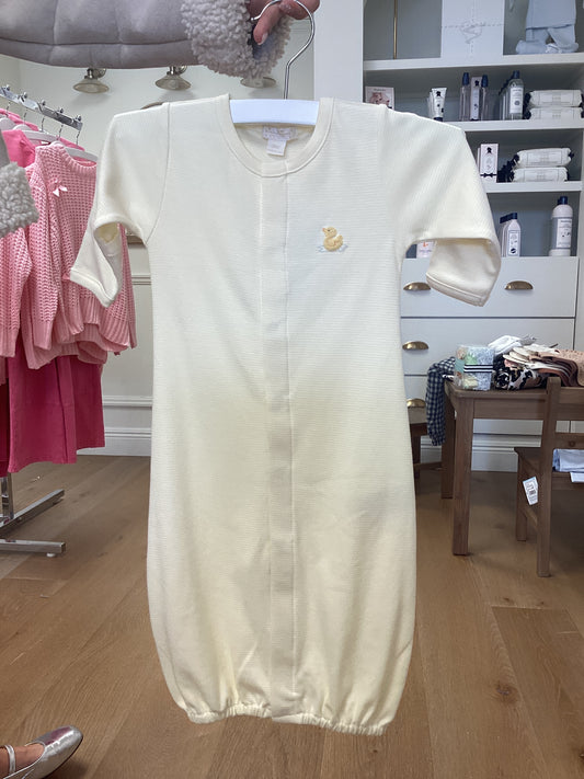 Yellow Stripe Embroidered Duckling Baby Converter Gown
