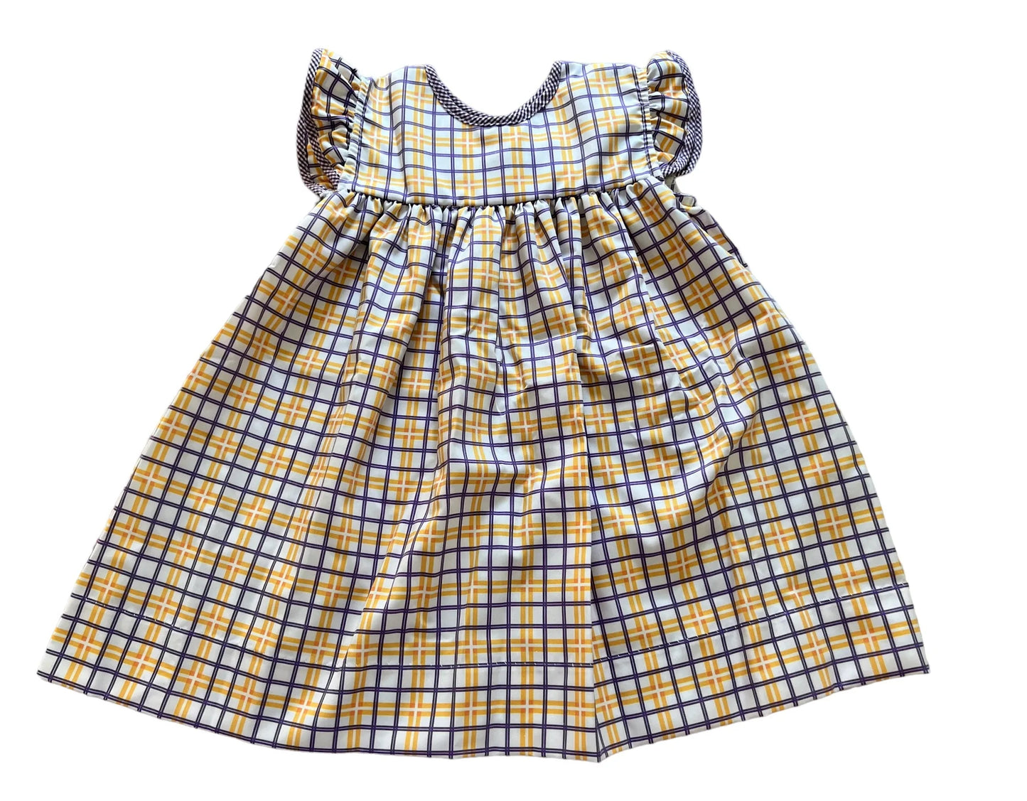 Purple & Gold Plaid Dress W/ Bow