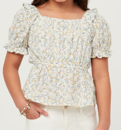 Embroidered Eyelet Ruffled Floral Peplum Top