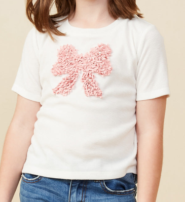 Pearl Detailed Bow Patch T Shirt