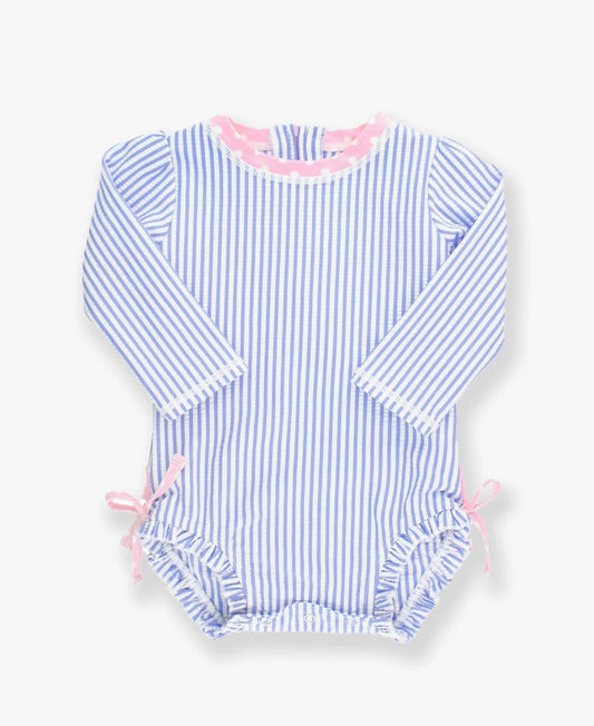 Perwinkle Blue Seersucker Long Sleeve Rash Guard 1pc