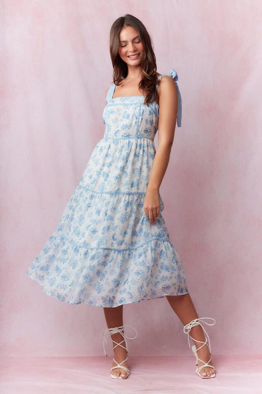 Shoulder Tie Floral Printed Maxi Dress