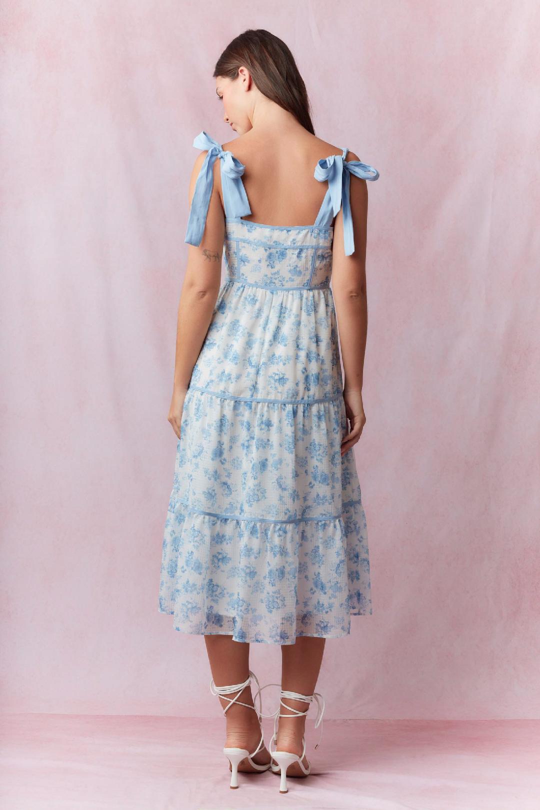 Shoulder Tie Floral Printed Maxi Dress