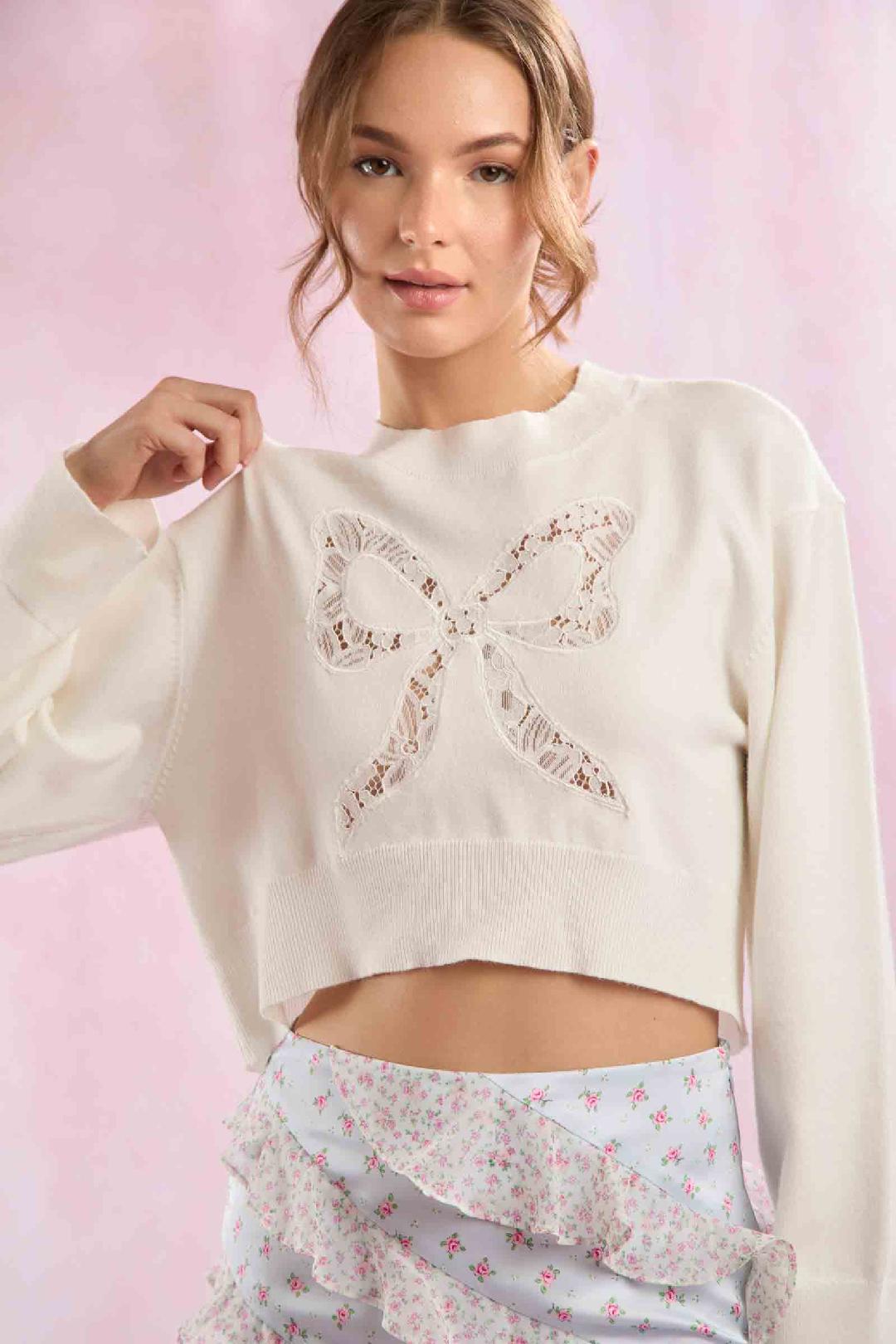 Bow Lace Embroidery Sweater