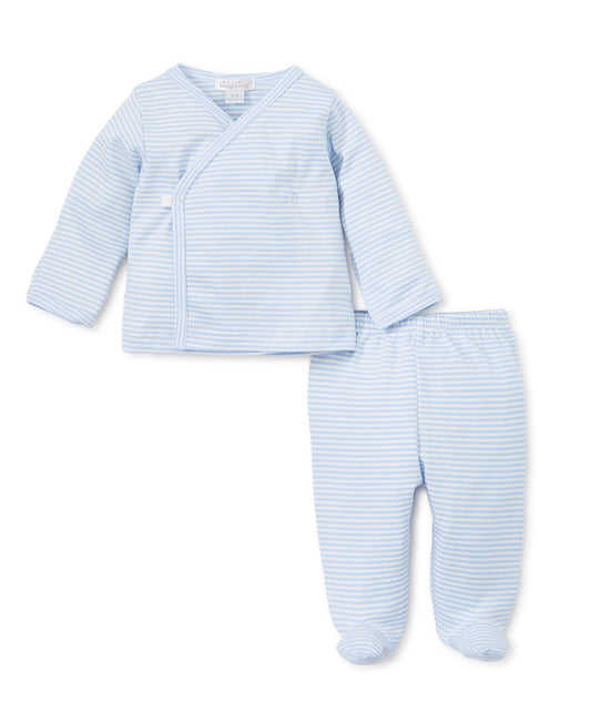 Kissy Stripes Print Footed Pant Set - Blue/ White