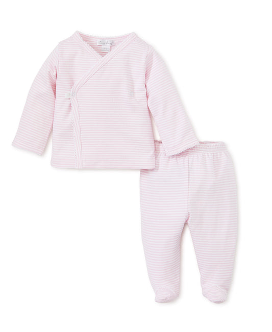 Kissy Stripes Print Footed Pant Set - Pink/ White