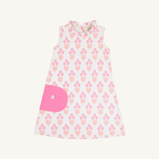 Lizzies Luxe Leisure Dress Ruffle in Bridgetown Harbour Hand Block