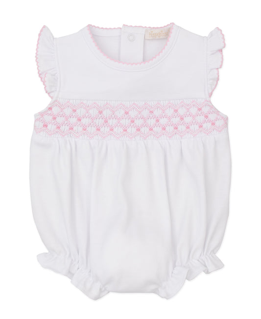 White with Pink hand smocked bubble