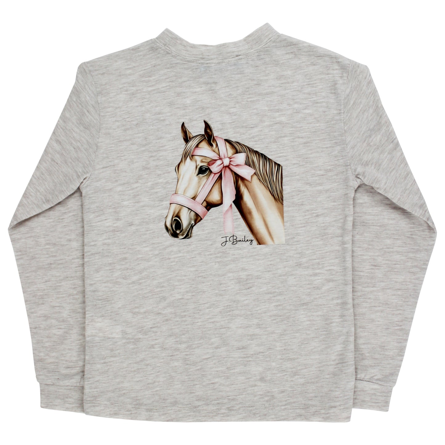 L/S GIRLS LOGO TEE-HORSE/OATMEAL