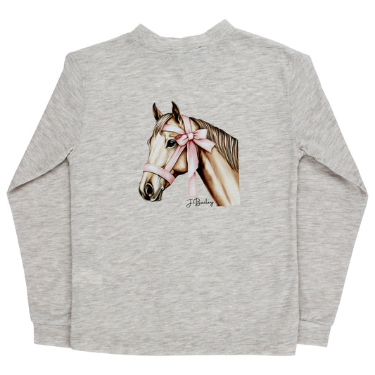 L/S GIRLS LOGO TEE-HORSE/OATMEAL